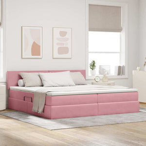 vidaXL LED Storage Bed with Mattress Pink 200 x 200 cm Velvet