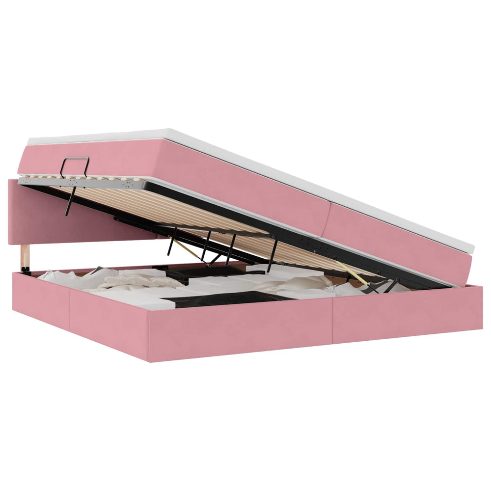 vidaXL LED Storage Bed with Mattress Pink 200 x 200 cm Velvet