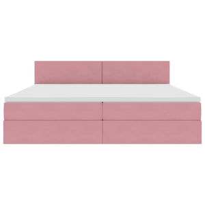vidaXL LED Storage Bed with Mattress Pink 200 x 200 cm Velvet