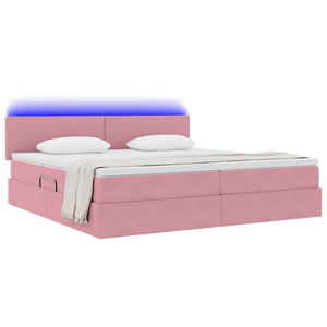 vidaXL LED Storage Bed with Mattress Pink 200 x 200 cm Velvet