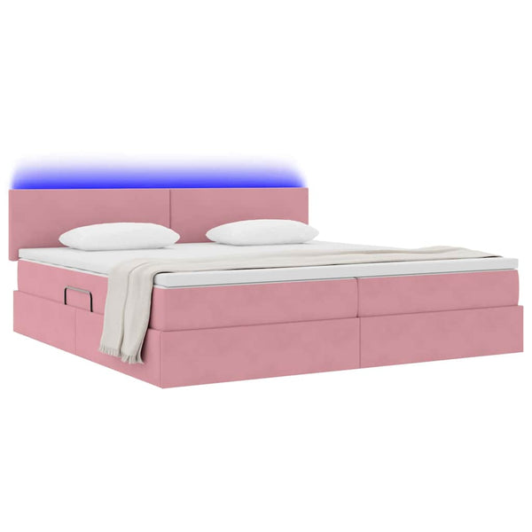 vidaXL LED Storage Bed with Mattress Pink 200 x 200 cm Velvet