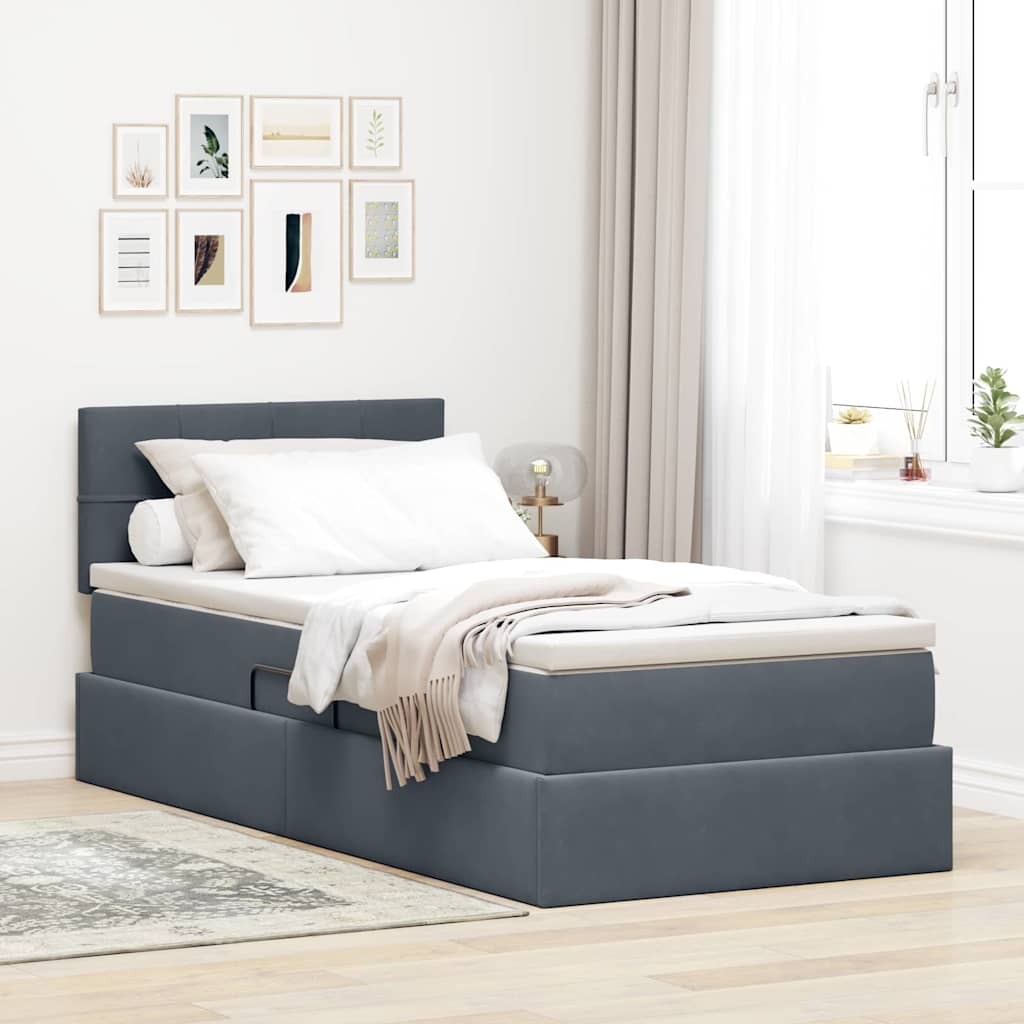 vidaXL Storage Bed with LED Dark Grey 90 x 200 cm Velvet