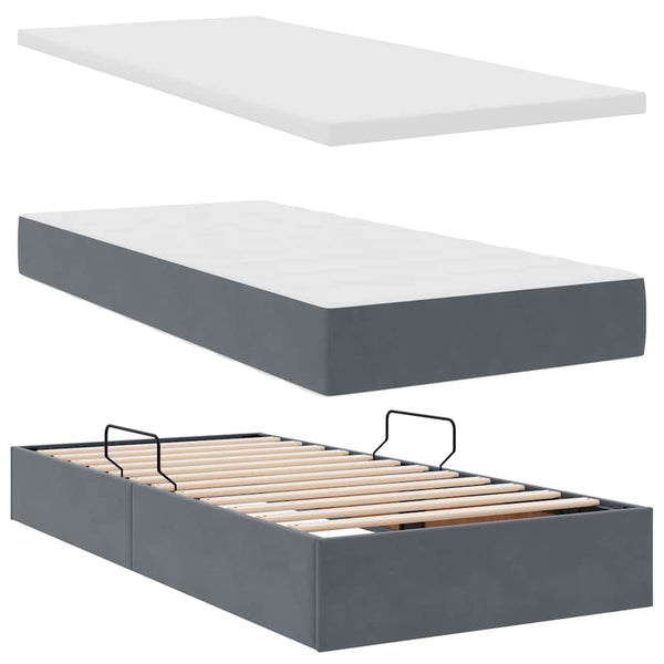 vidaXL Storage Bed with LED Dark Grey 90 x 200 cm Velvet