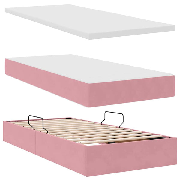 vidaXL Bed with Storage and LED with Mattress Pink 90 x 200 cm Velvet