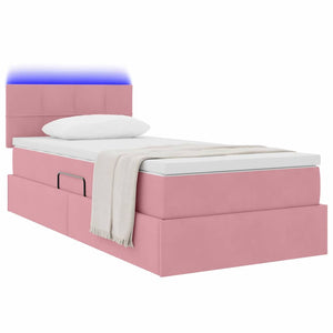 vidaXL Bed with Storage and LED with Mattress Pink 90 x 200 cm Velvet