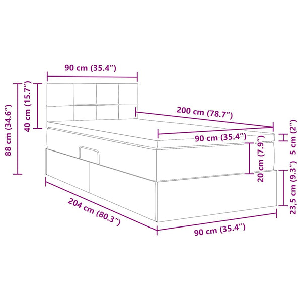 vidaXL Bed with Storage and LED with Mattress Pink 90 x 200 cm Velvet