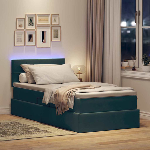 vidaXL Velvet Bed with Storage and LED Dark Green 100 x 200 cm