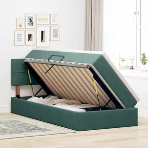 vidaXL Velvet Bed with Storage and LED Dark Green 100 x 200 cm