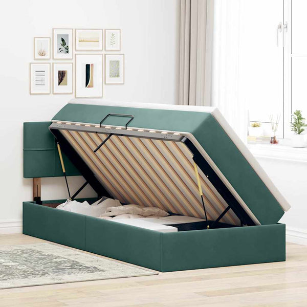 vidaXL Velvet Bed with Storage and LED Dark Green 100 x 200 cm