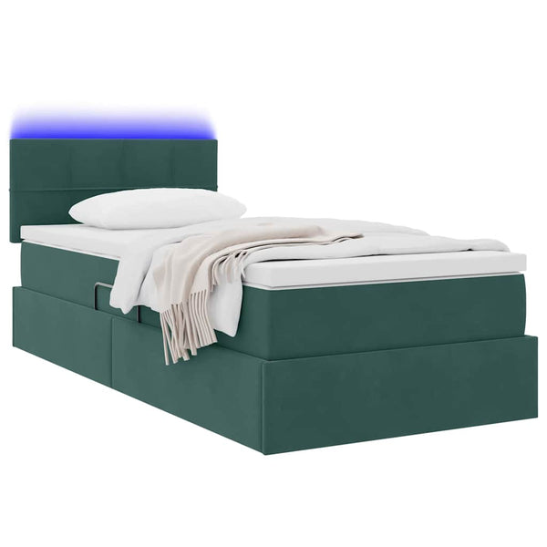 vidaXL Velvet Bed with Storage and LED Dark Green 100 x 200 cm