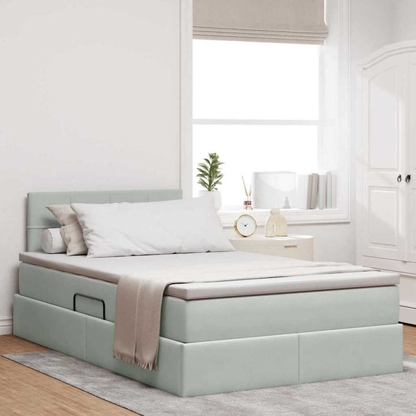 vidaXL Velvet Storage Bed with LED Light Grey 120 x 200 cm
