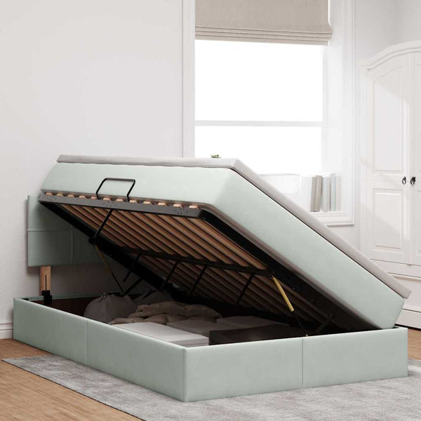 vidaXL Velvet Storage Bed with LED Light Grey 120 x 200 cm