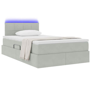 vidaXL Velvet Storage Bed with LED Light Grey 120 x 200 cm