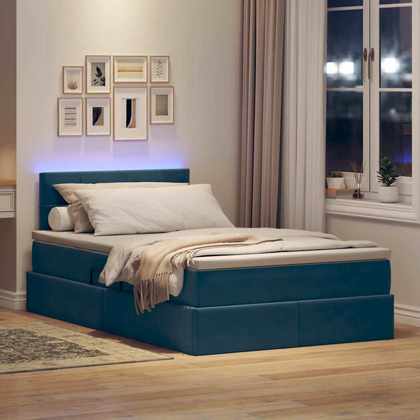 vidaXL Storage Bed with LED Dark Blue 120 x 200 cm Velvet