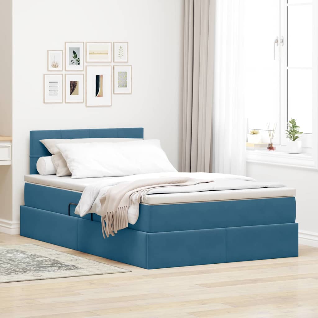 vidaXL Storage Bed with LED Dark Blue 120 x 200 cm Velvet