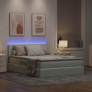 vidaXL Storage Bed with LED Light Gray 140 x 190 cm Velvet