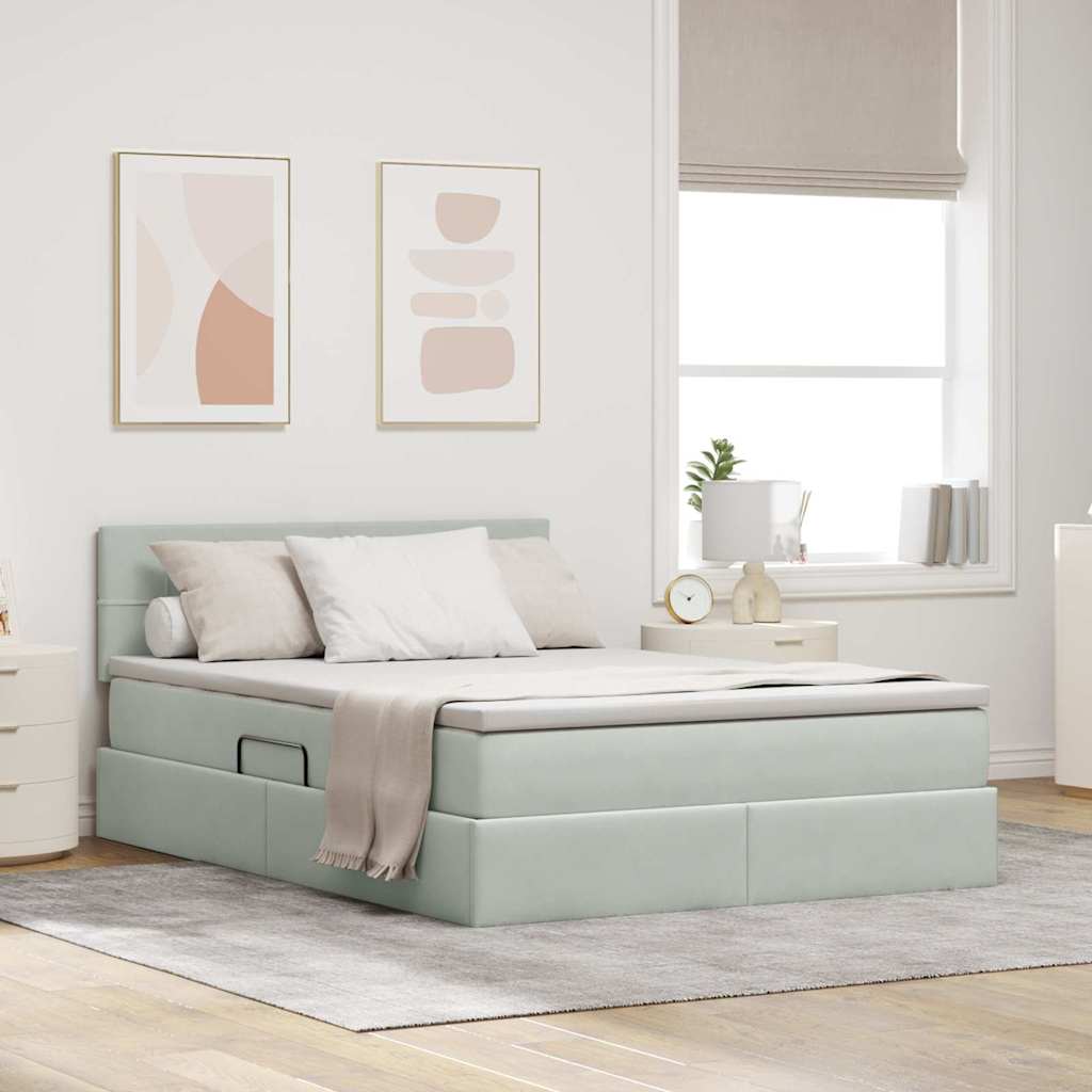 vidaXL Storage Bed with LED Light Gray 140 x 190 cm Velvet