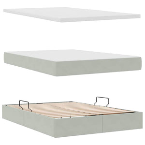 vidaXL Storage Bed with LED Light Gray 140 x 190 cm Velvet