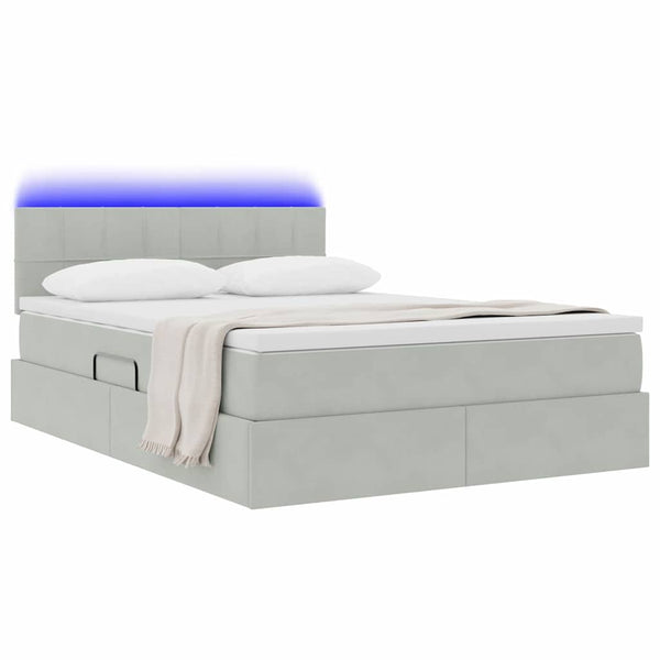 vidaXL Storage Bed with LED Light Gray 140 x 190 cm Velvet