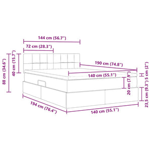 vidaXL Storage Bed with LED Light Gray 140 x 190 cm Velvet