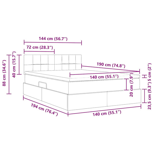 vidaXL Bed with Storage and LED Dark Grey 140 x 190 cm Velvet