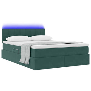 vidaXL Storage Bed with LED Dark Green 140 x 190 cm Velvet