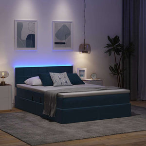 vidaXL Velvet Bed with Storage and LED Dark Blue 140 x 190 cm