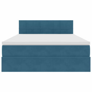 vidaXL Velvet Bed with Storage and LED Dark Blue 140 x 190 cm