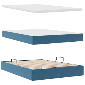 vidaXL Velvet Bed with Storage and LED Dark Blue 140 x 190 cm