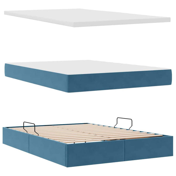 vidaXL Velvet Bed with Storage and LED Dark Blue 140 x 190 cm