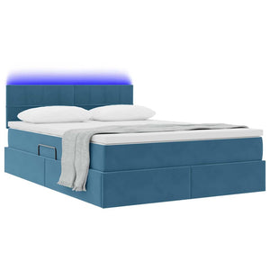 vidaXL Velvet Bed with Storage and LED Dark Blue 140 x 190 cm