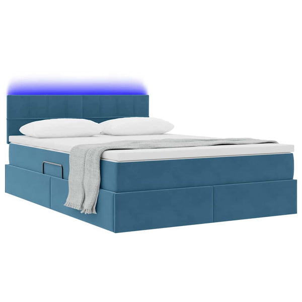 vidaXL Velvet Bed with Storage and LED Dark Blue 140 x 190 cm