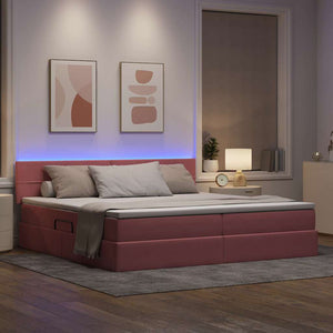 vidaXL Storage Bed with LED and Headboard Pink 200 x 200 cm Velvet