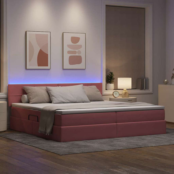 vidaXL Storage Bed with LED and Headboard Pink 200 x 200 cm Velvet
