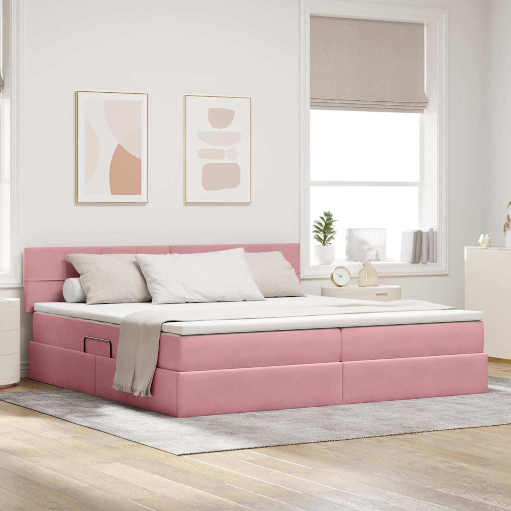 vidaXL Storage Bed with LED and Headboard Pink 200 x 200 cm Velvet