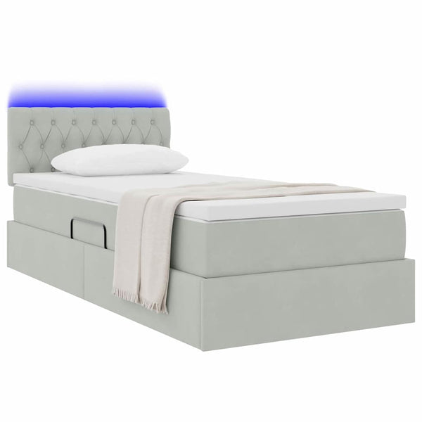 vidaXL Storage Bed with LED Light Grey 90 x 190 cm Velvet