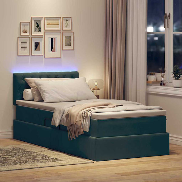vidaXL Bed with Storage and LED Dark Green 90 x 200 cm Velvet