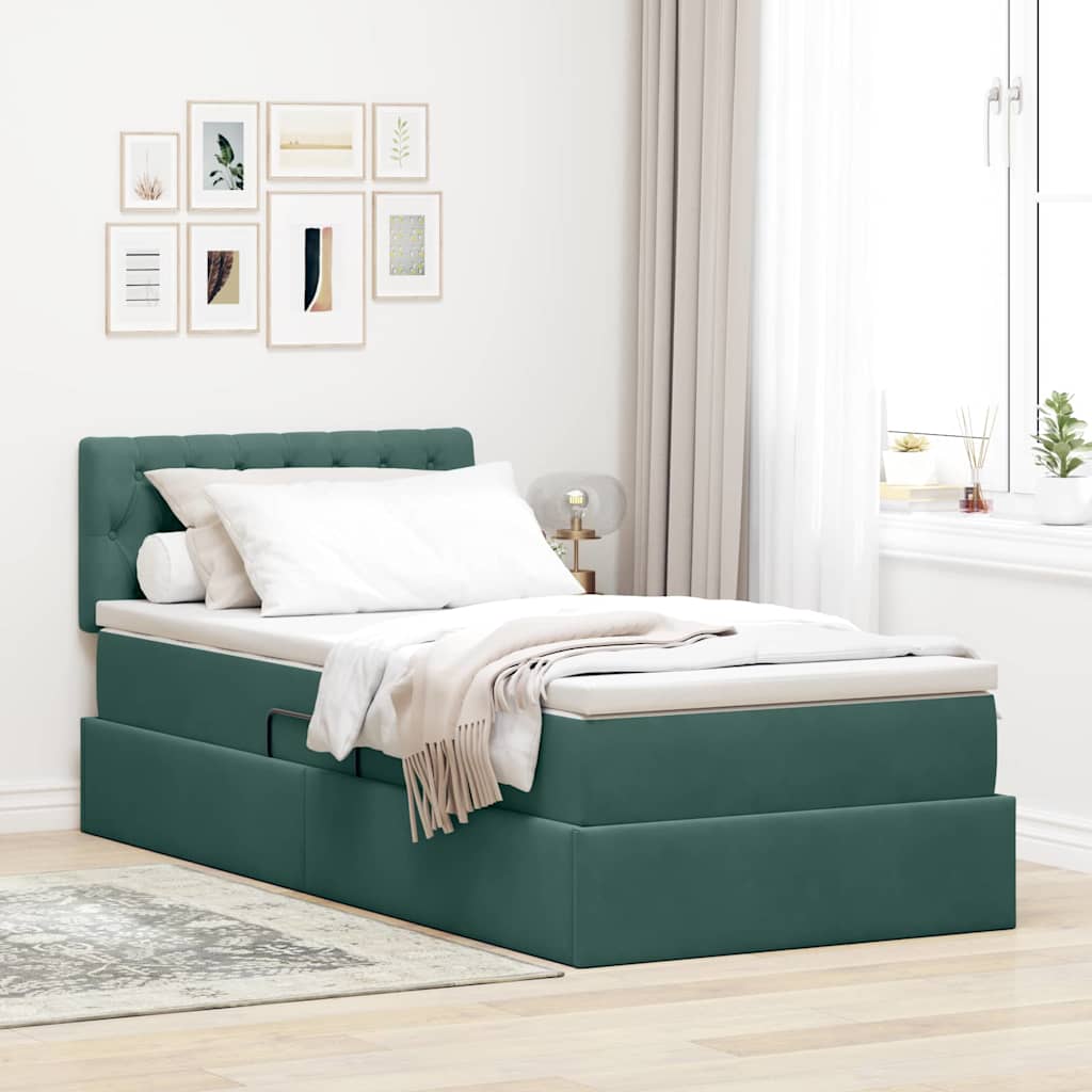 vidaXL Bed with Storage and LED Dark Green 90 x 200 cm Velvet