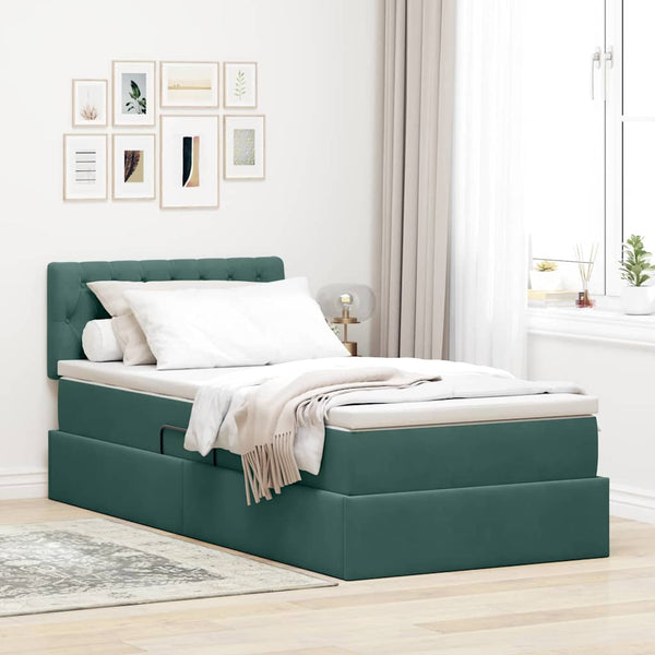 vidaXL Bed with Storage and LED Dark Green 90 x 200 cm Velvet