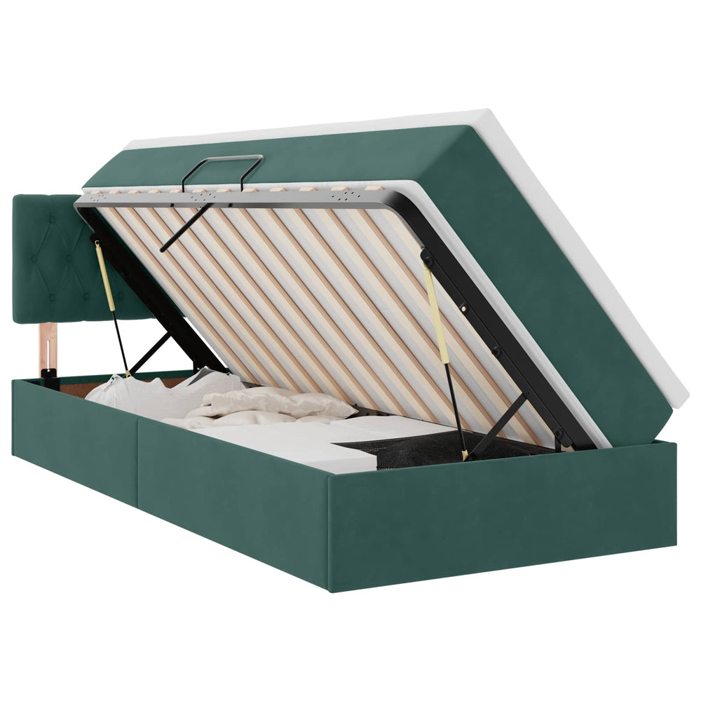 vidaXL Bed with Storage and LED Dark Green 90 x 200 cm Velvet