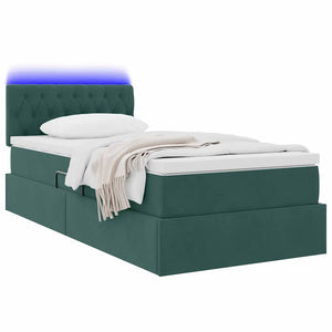 vidaXL Bed with Storage and LED Dark Green 90 x 200 cm Velvet