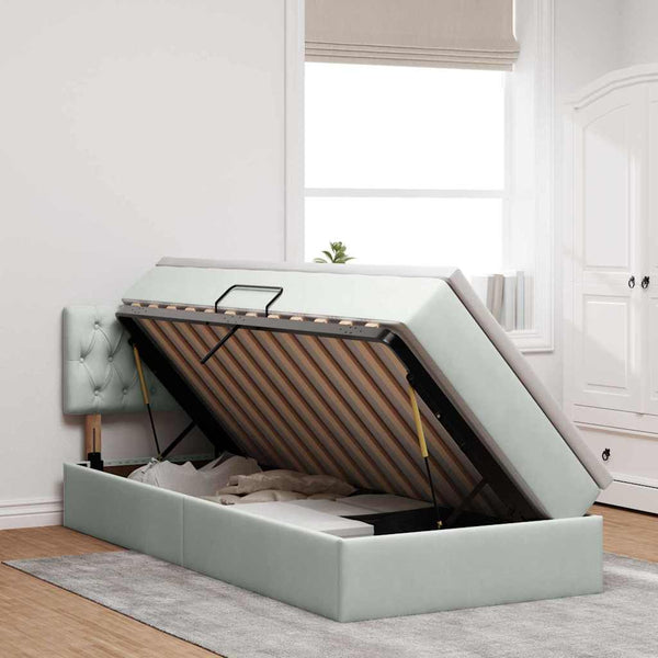 vidaXL Storage Bed with LED Light Grey 100 x 200 cm Velvet