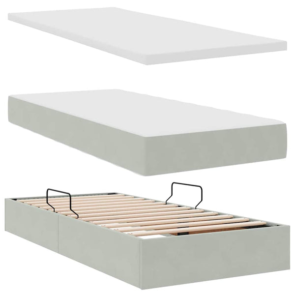 vidaXL Storage Bed with LED Light Grey 100 x 200 cm Velvet