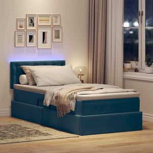vidaXL Bed with Storage and LED Dark Blue 90 x 200 cm Velvet