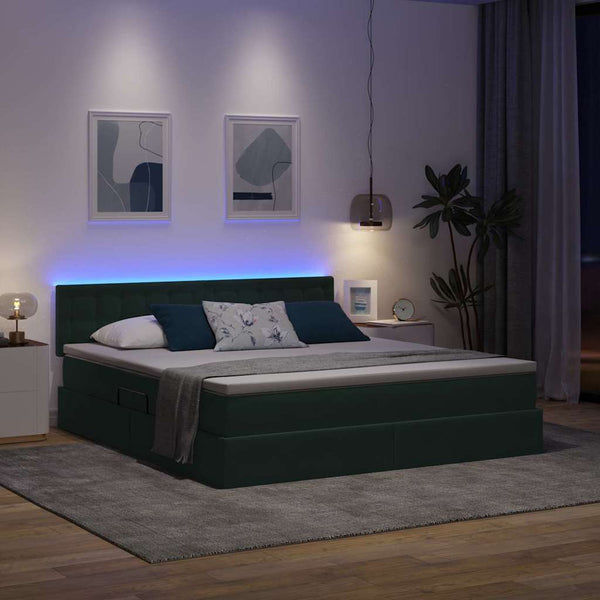 vidaXL Bed with Storage and LED Dark Green 160 x 200 cm Velvet