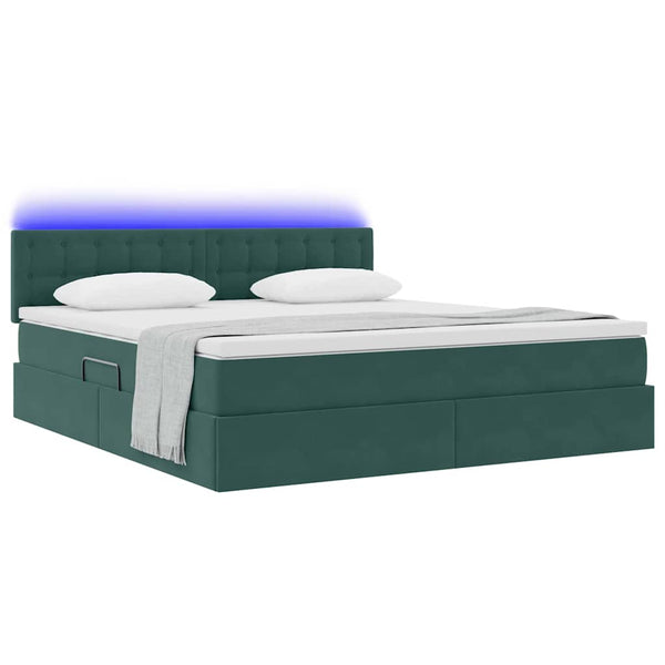 vidaXL Bed with Storage and LED Dark Green 160 x 200 cm Velvet