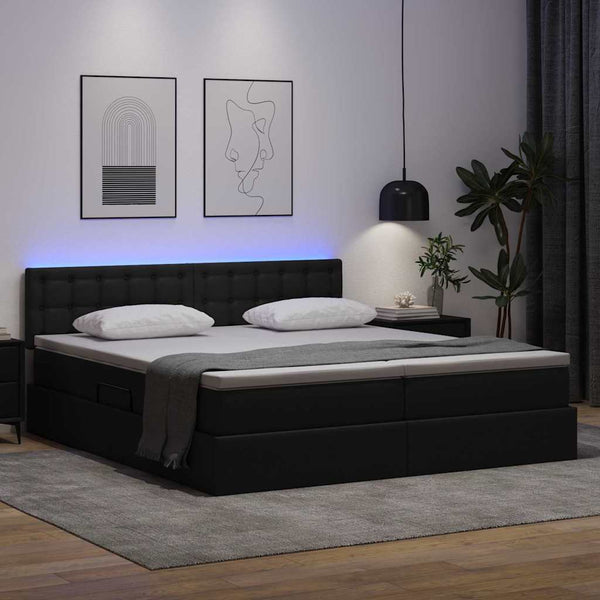 vidaXL Bed with Storage and LED Black 200 x 200 cm Faux Leather