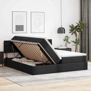 vidaXL Bed with Storage and LED Black 200 x 200 cm Faux Leather