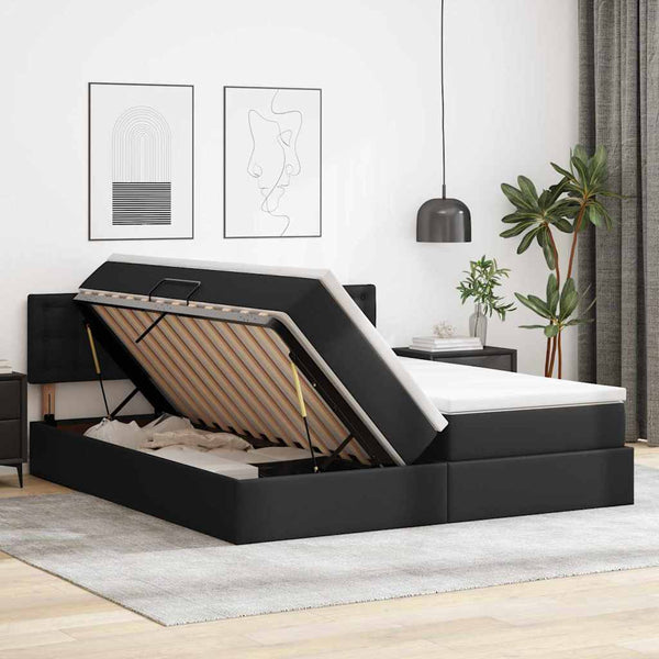 vidaXL Bed with Storage and LED Black 200 x 200 cm Faux Leather