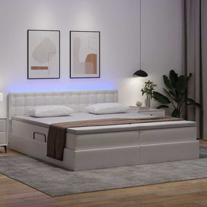 vidaXL Storage Bed with LED Pure White 200 x 200 cm Faux Leather